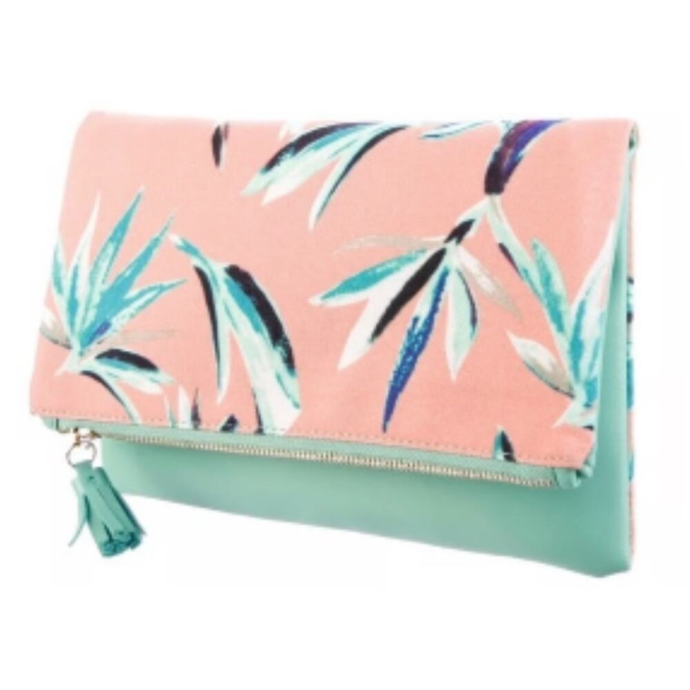 Rachel Pally $89 Reversible Clutch Bird of Paradise Floral Tropical Tassel